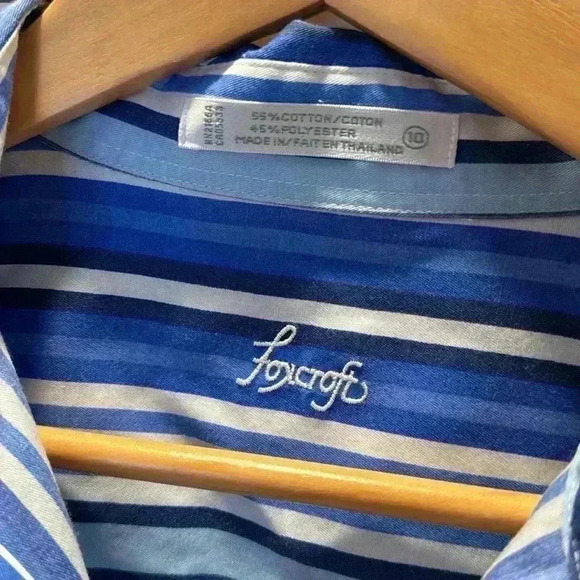 Foxcroft wrinkle-free Blue White stripe shirt Size 10 - Picture 3 of 9